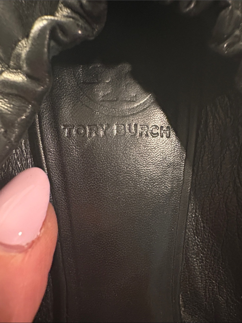 Tory Burch Black Smooth Leather Gold Logo Reva Elastic Back Flats Size 9.5 - Picture 3 of 3
